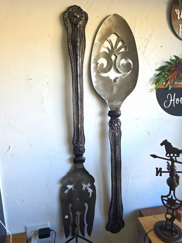 Large metal spoon - &, fork